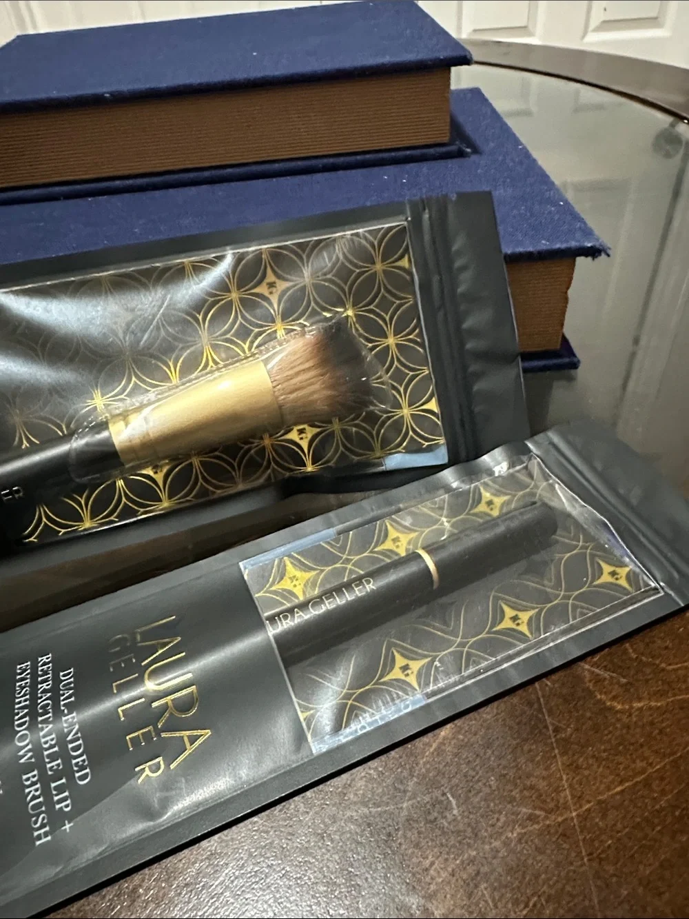 Laura Geller Black and Gold Retractable Makeup Brush Set